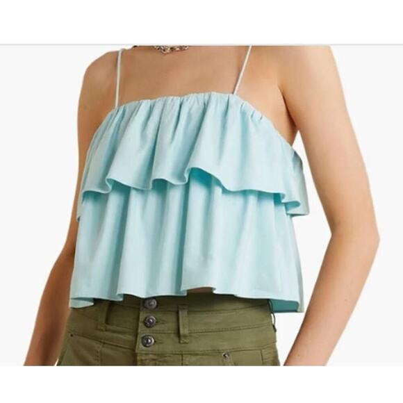 ALICE + OLIVIA Marylynn cropped tiered linen blend top size 8 - Picture 4 of 6